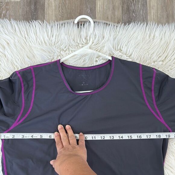 Athleta Dark Gray Athletic Long Sleeve Top with Pink Stitching - Picture 3 of 6
